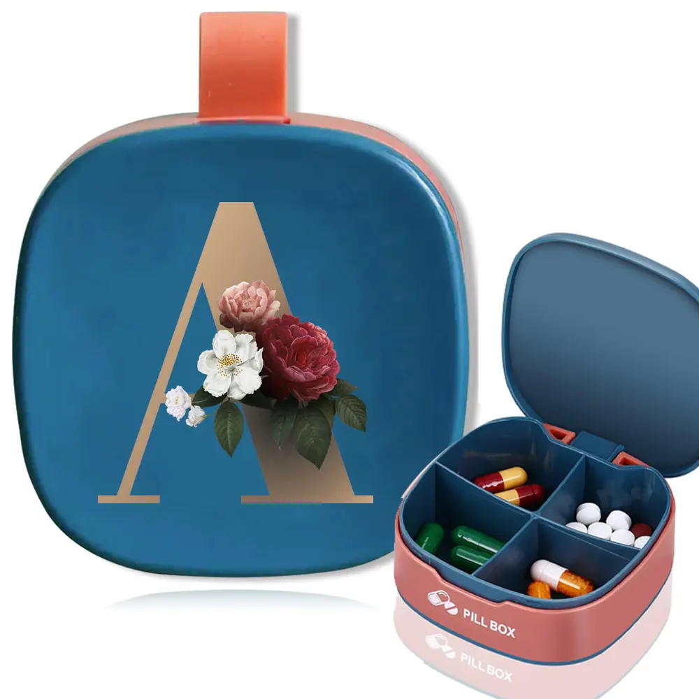 Portable Mini Medicine Pill Box, Medical Organizer, Portable Vitamin Organizer, Supplement Organizer, Dustproof & Waterproof, 4 Compartments, Easy to Clean, Safe Closure, Ideal for Travel, Design