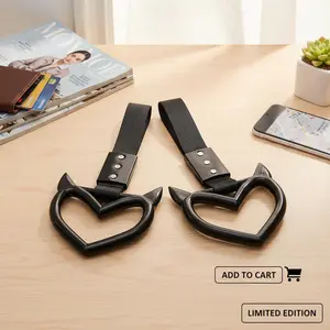 2 Piece JDM Devil Heart Drift Charms Black Heart Shaped Tsurikawa Handle Straps for Car Interior and Exterior Decoration