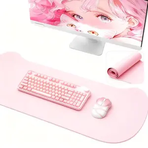 Pink Aesthetic XXL Double-Sided Easy-Clean PVC Leather Waterproof Desk Mat and Mouse Pad Set with Non-Slip Rubber Base for Gaming Rooms Office and Desk Setup