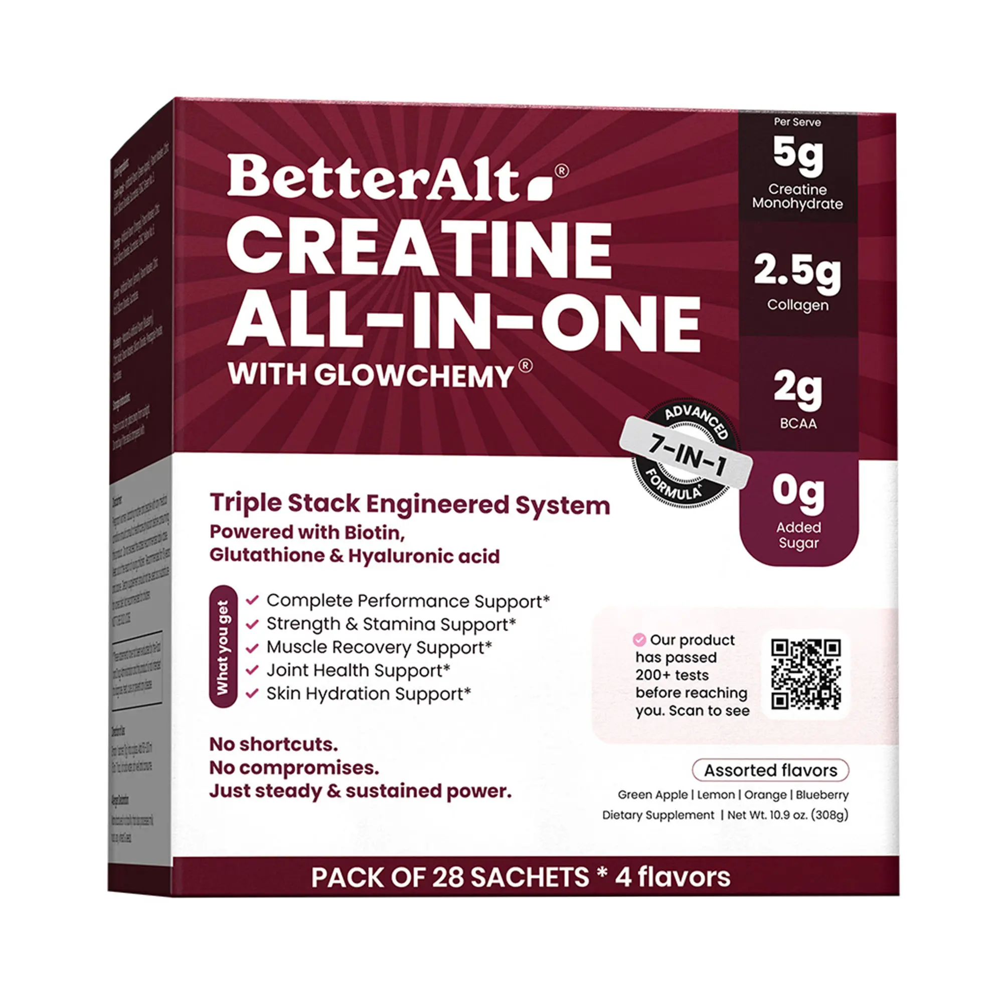 BetterAlt Creatine All-in-One with Glowchemy | Lab-Tested | Helps Support Strength, Recovery & Skin Health | 7-in-1 Formula