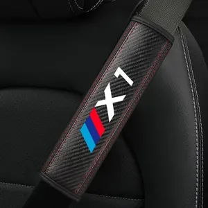 Bmw X1 Seat Belt Shoulder Cover, PU Leather & Carbon Fiber Stripes, Enhances Driving Comfort, Available in 1pc/2pcs