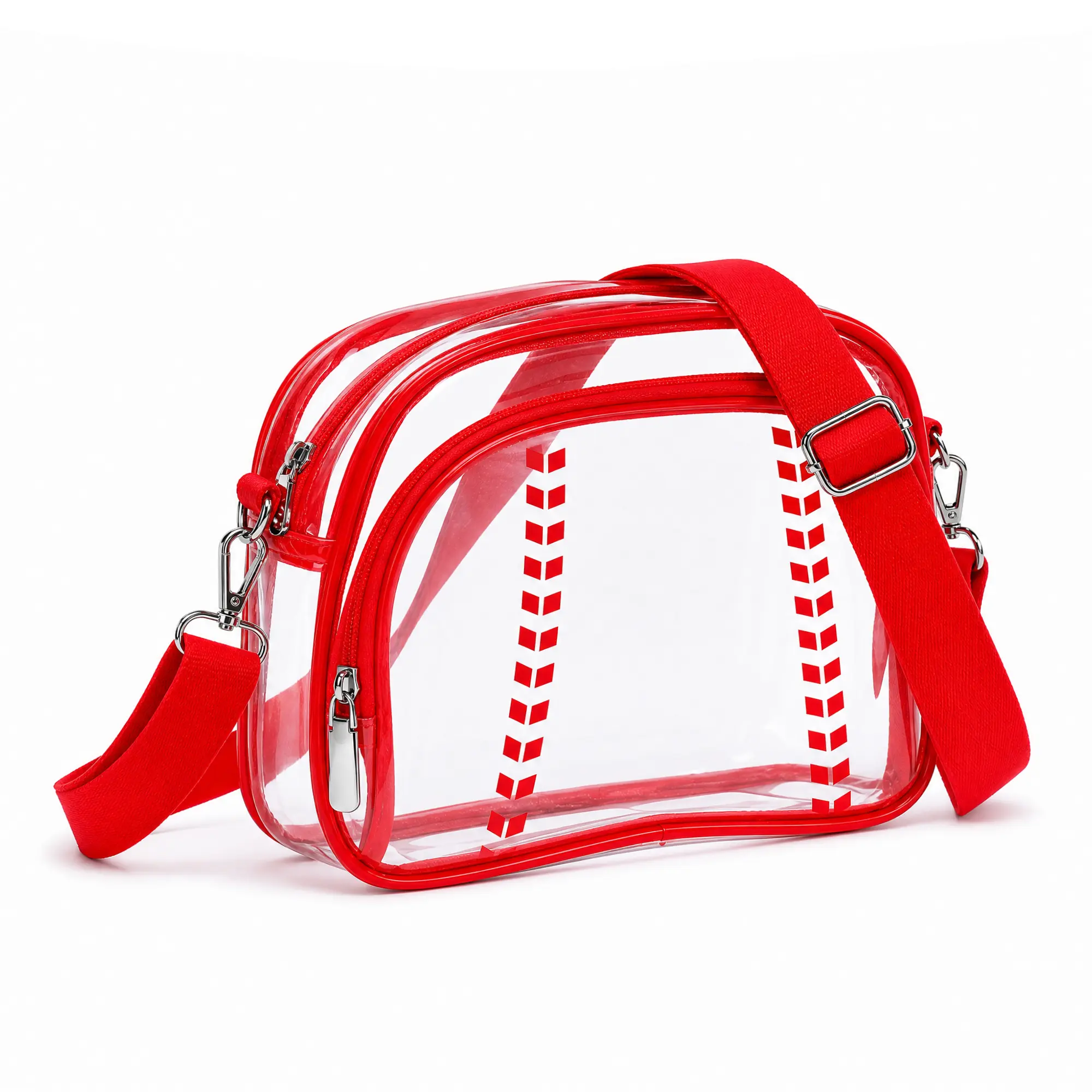 Stadium Approved Clear Football Crossbody Bag, Transparent PVC Event Bag with Adjustable Red Shoulder Strap, Water Resistant Large Capacity Bag for Sports Games Concerts Festivals Travel