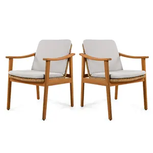 Brown PE Wicker Patio Dining Chair Set of 2 with Weather-Resistant Cushion