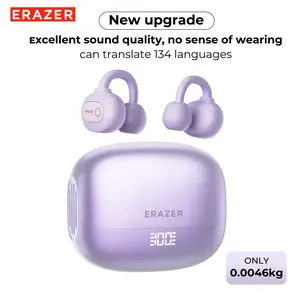 ERAZER XF50 AI clip on translation headphones with 134 language translations, sweat resistant and waterproof, powerful sound effects, and long battery life suitable for music and voice calls, suitable for travel and learning
