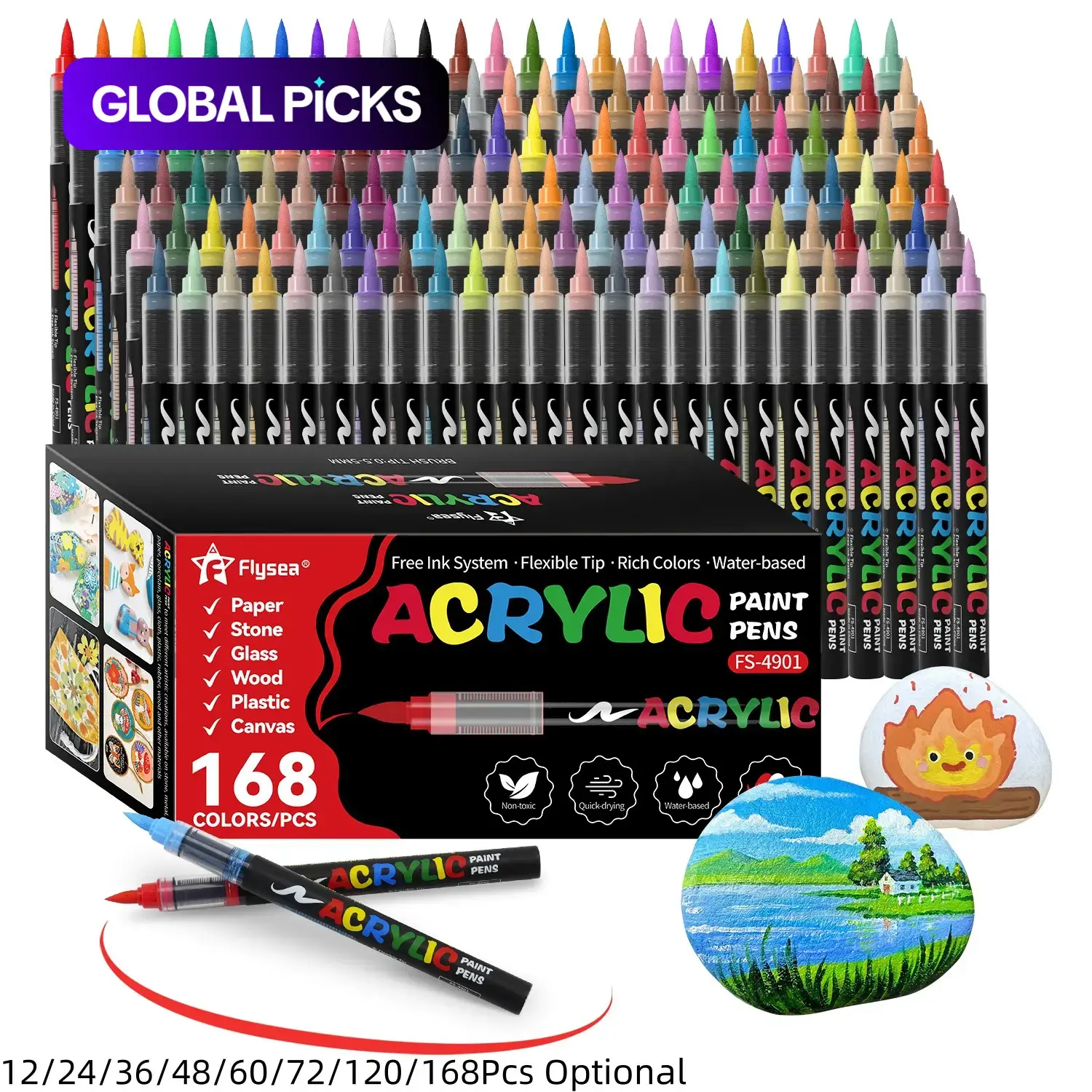 Acrylic Paint Pen Set, 168-Piece Brush-Tip Acrylic Paint Pens, Waterproof High-Saturation Art Supplies for Wood, Metal, Plastic, Canvas, Fabric, Glass and Ceramic #GLOBAL PICKS