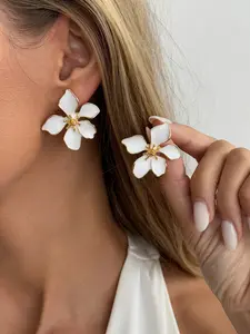 Vintage Exaggerated Oil-Drop Metal Flower Earrings Set, Floral Earrings, Exaggerated Design, Casual Party Women Daily Wear, Versatile Gift, Alloy Material, All Seasons