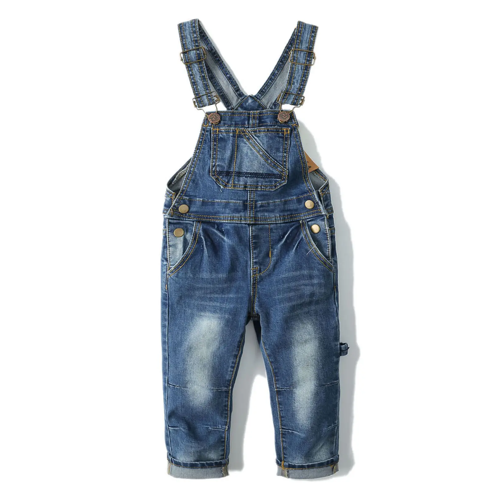 Kidscool Space Washed Denim Look Toddler Overalls - Adjustable Strap, Bib Pocket, Adjustable Waist Jumpsuit, Distressed Everyday Casual Outfits for Boys & Girls (12M-8T)
