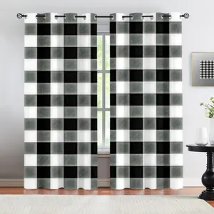 Nordic Style Black White Plaid Blackout Curtains, Retro Buffalo Check Printed Window Drapes, Minimalist Versatile Thermal Insulated Curtains for Living Room Bedroom, 2 Panels