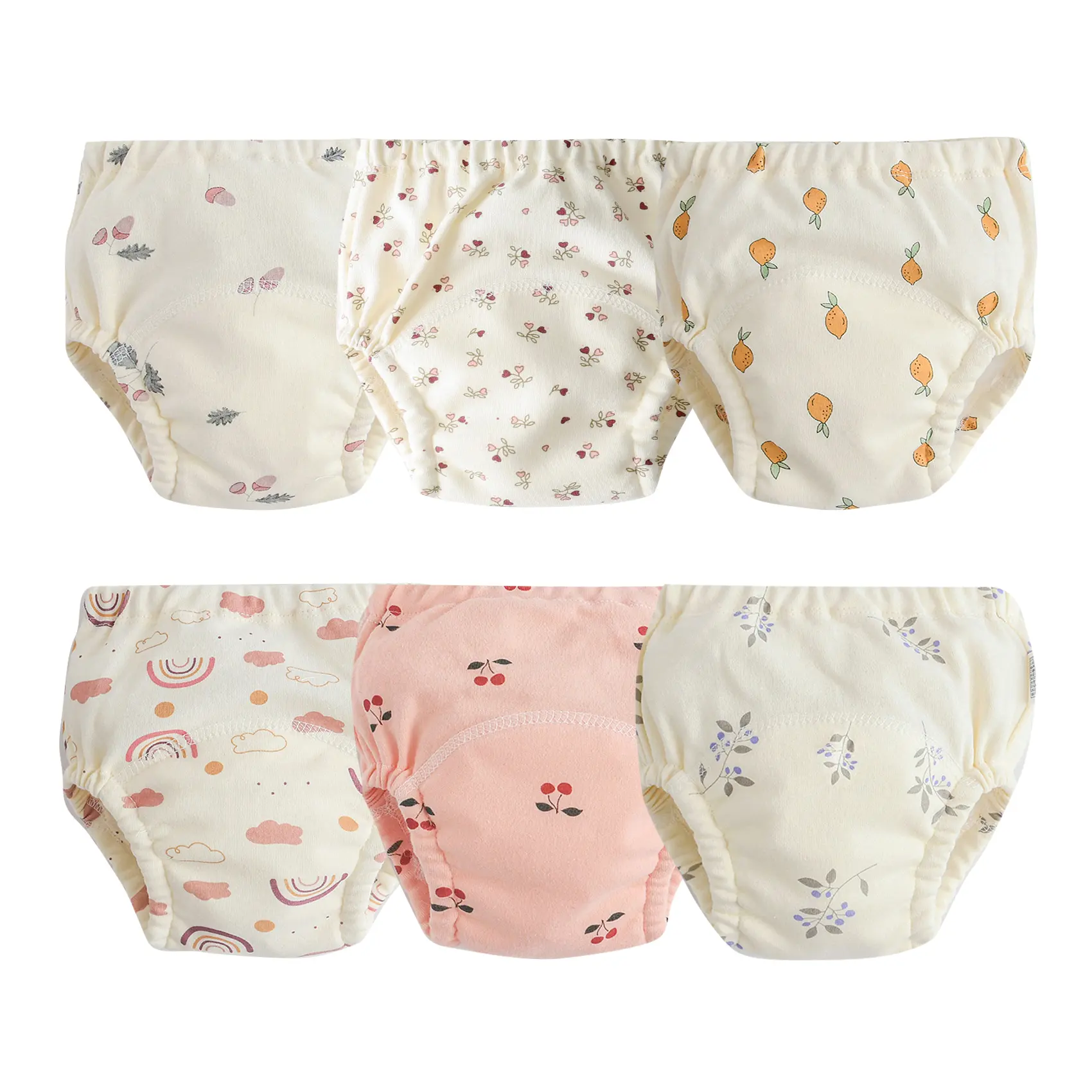 6-Pack Cotton Potty Training Underwear for Girls Breathable Reusable Kids Training Pants Soft Absorbent Training Boxer Briefs for Toddler Baby Girls