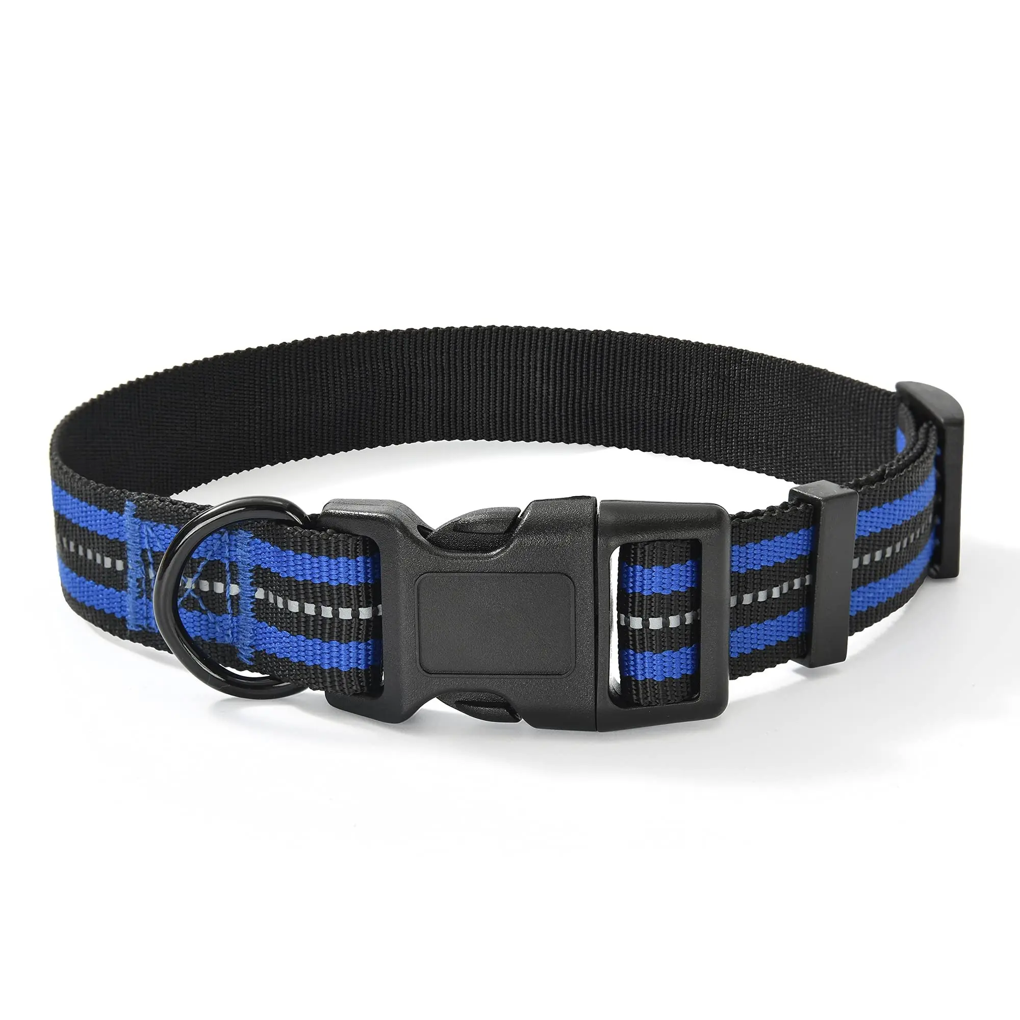 Mile High Life Reflective Dog Collar | Nylon Pet Collars wiith Buckle | Light Weight Puppy Collars | Blue Dog Collars for Large Dogs, Best Friend, Night Time, 3M Reflective Stripes