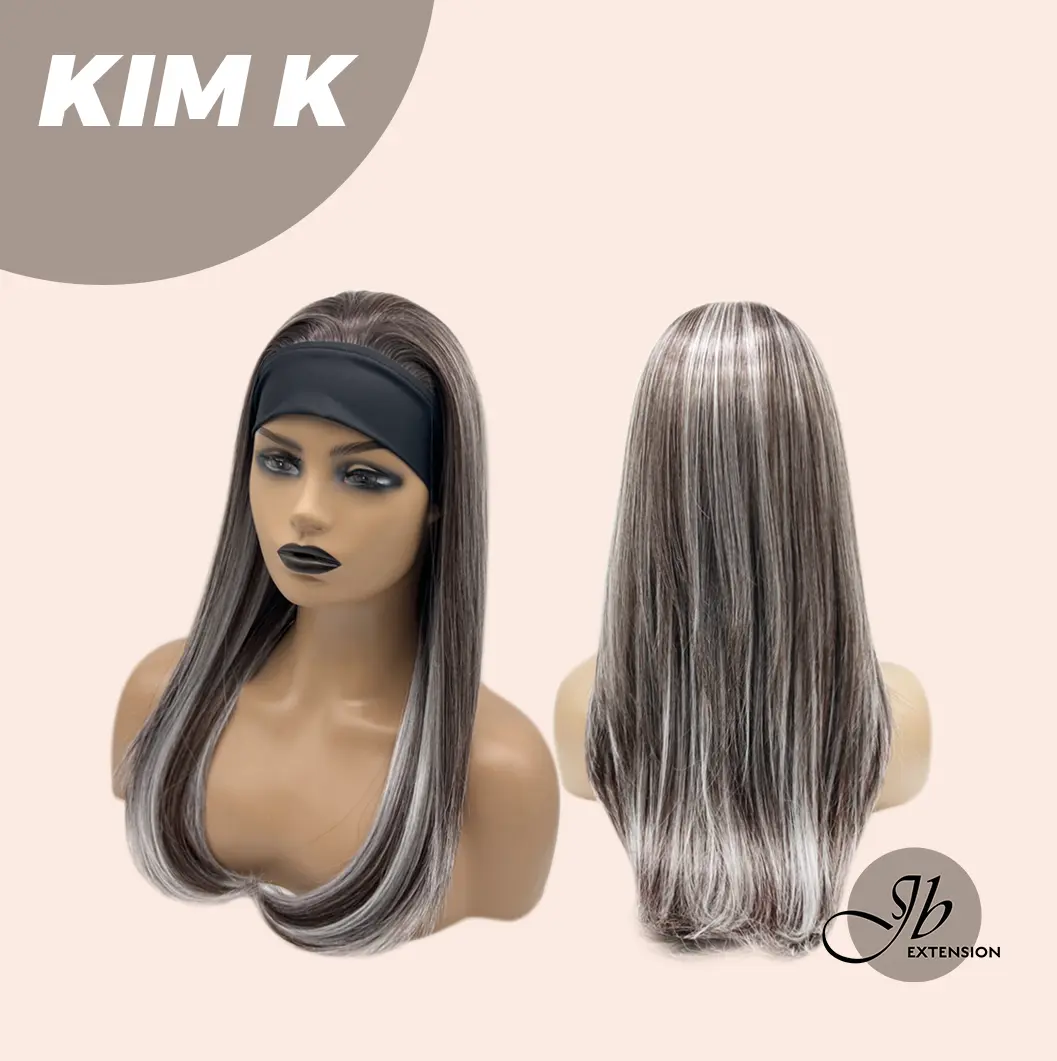 JBEXTENSION 22 Inches Straight Grey Brown Silver Ombre Headband Wig KIM K