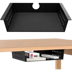 Under Desk Storage Shelf, Under Desk Tray with Felt Liner, Screw Mount Under Table Hidden Storage for Home Office, Kitchen Cabinet