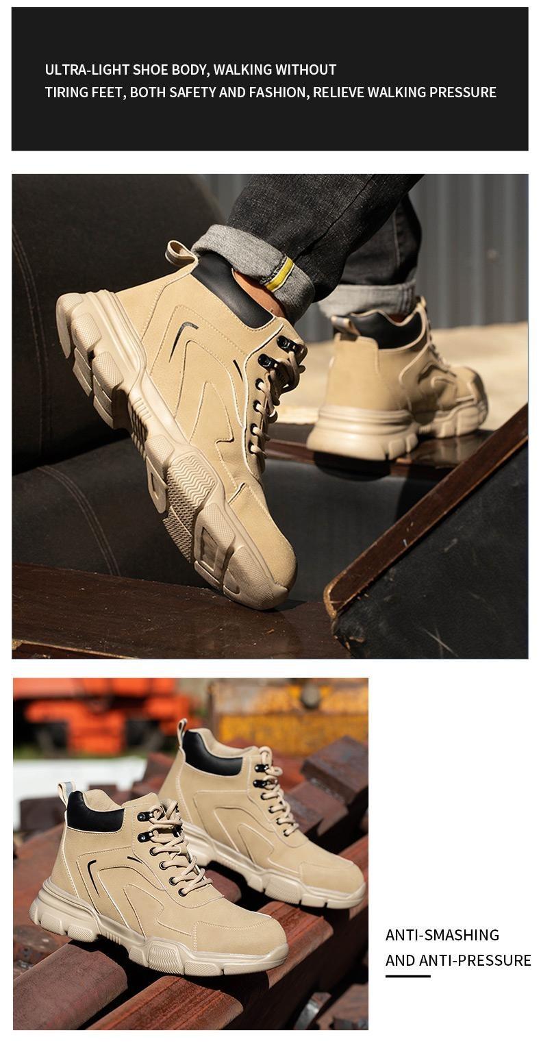 Outdoorfun Anti-Smash & Anti-Puncture Work Shoes: Khaki, Closed Toe, Protection for Boys & Workers