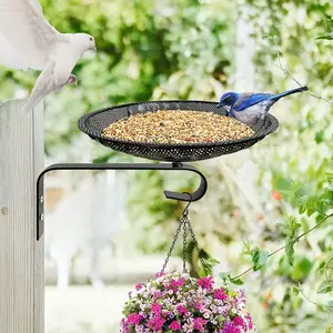 1pc Wall Mounted Bird Feeder Tray, Large Fence Tree Mount Bird Feeder for Outside Wild Birds, Table Mountable Platform Bird Feeder Mesh Seed Tray with Hanging Hook