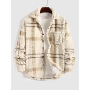 【Please Purchase A Size Up】Men's Plaid Print Button Front Fleece Winter Jacket, Casual Comfortable Warmth Regular Fit Long Sleeve Pockets Warm Fleece Material Outerwear for Fall & Winter, Mens Clothing, Men's Clothes for Daily Wear