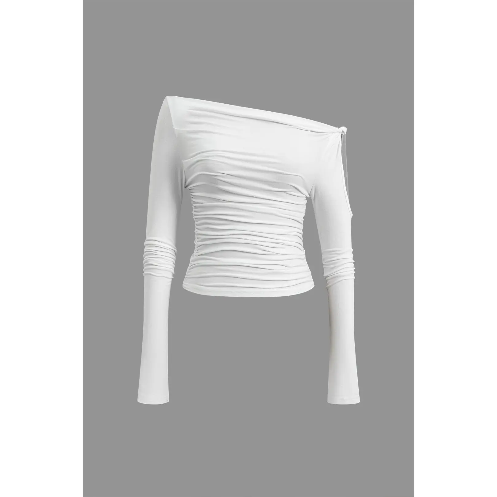 Women's Fitted Knit Jersey Blouse - Solid, Cut Out Detail, Twist Knot Design, Long Sleeve, Polyester Blend Fabric, Flattering Fit, Casual, Low Stretch Knitwear