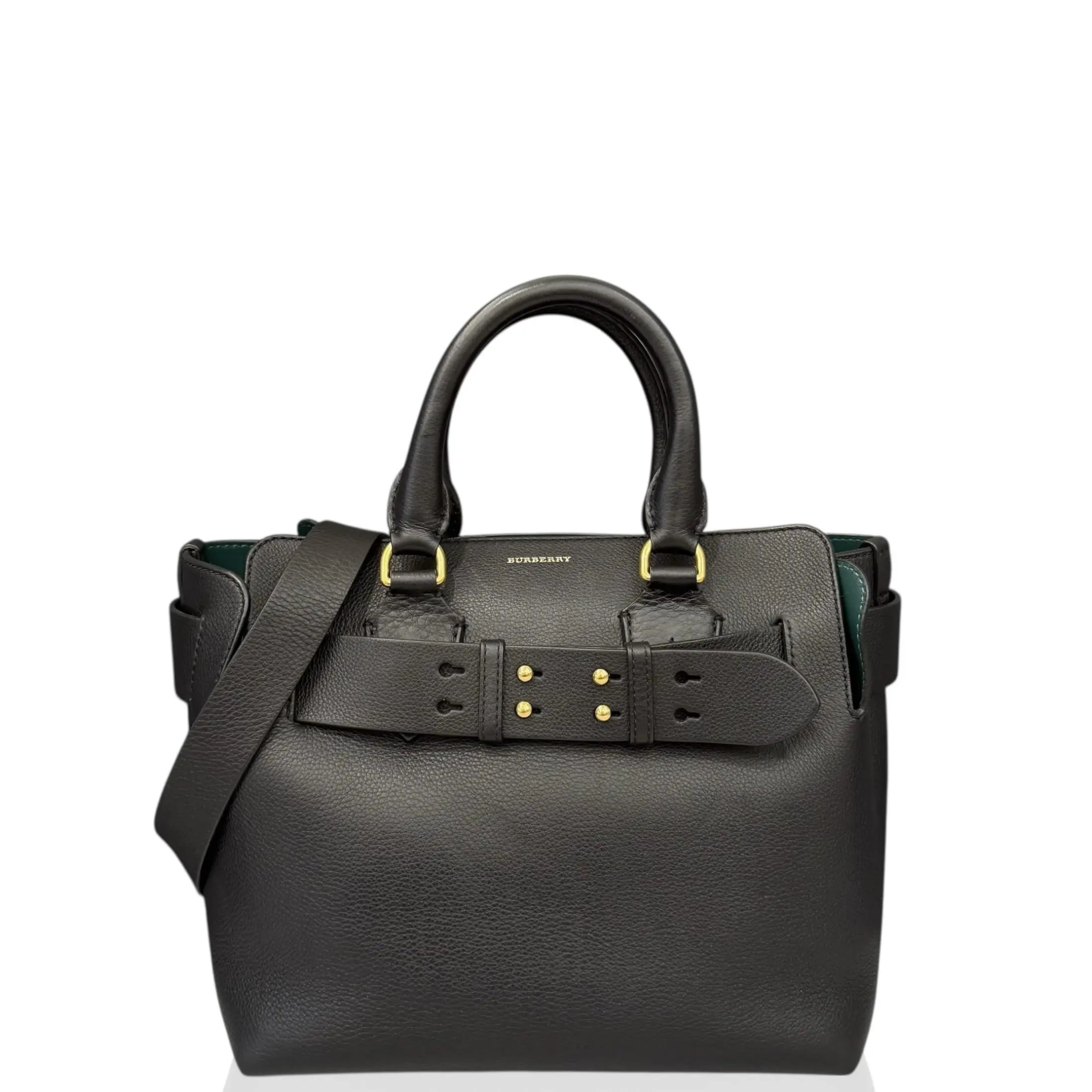 Pre-owned BURBERRY Leather tote bags Tote Bag Hammered Calfskin Black Green (ym040126k5)