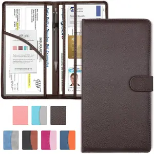 Car Registration and Insurance Holder with Magnetic Closure, Auto Truck Document Vehicle Glove Box Paperwork Organizer Wallet for Accessories Case, License, Card (Black Brown)