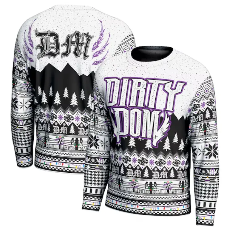 Dirty Dom Christmas Sweater – Dominik Mysterio Holiday Knit Pullover with Black & Purple WWE Design | Ugly Xmas Party Outfit