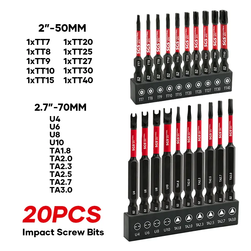 20 Pcs Industrial Security Torx/U-shaped/Triangular Screwdriver Bits Set, Premium S2 Alloy Steel, Impact And Wear-Resistant, Anti-Slip Magnetic Drill Head, 1/4" Shank With Black Base, For Woodworking, Home Repair, Offices And DIY Use