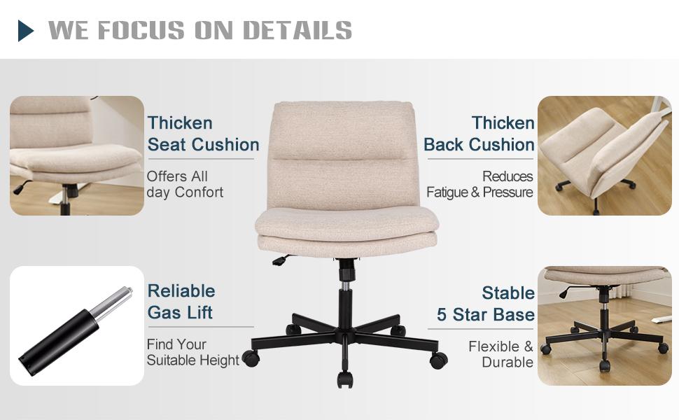Okeysen Armless Criss Cross Desk Chair with Wheels - Wide Seat, Height-Adjustable, 360-Degree Swivel, Comfy Cross-Legged Task Chair for Home Office, Vanity, Beige Okeysen Armless Criss Cross Desk Chair with Wheels - Wide Seat, Height-Adjustable, 360-Degree Swivel, Comfy Cross-Legged Task Chair for Home Office, Vanity, Beige