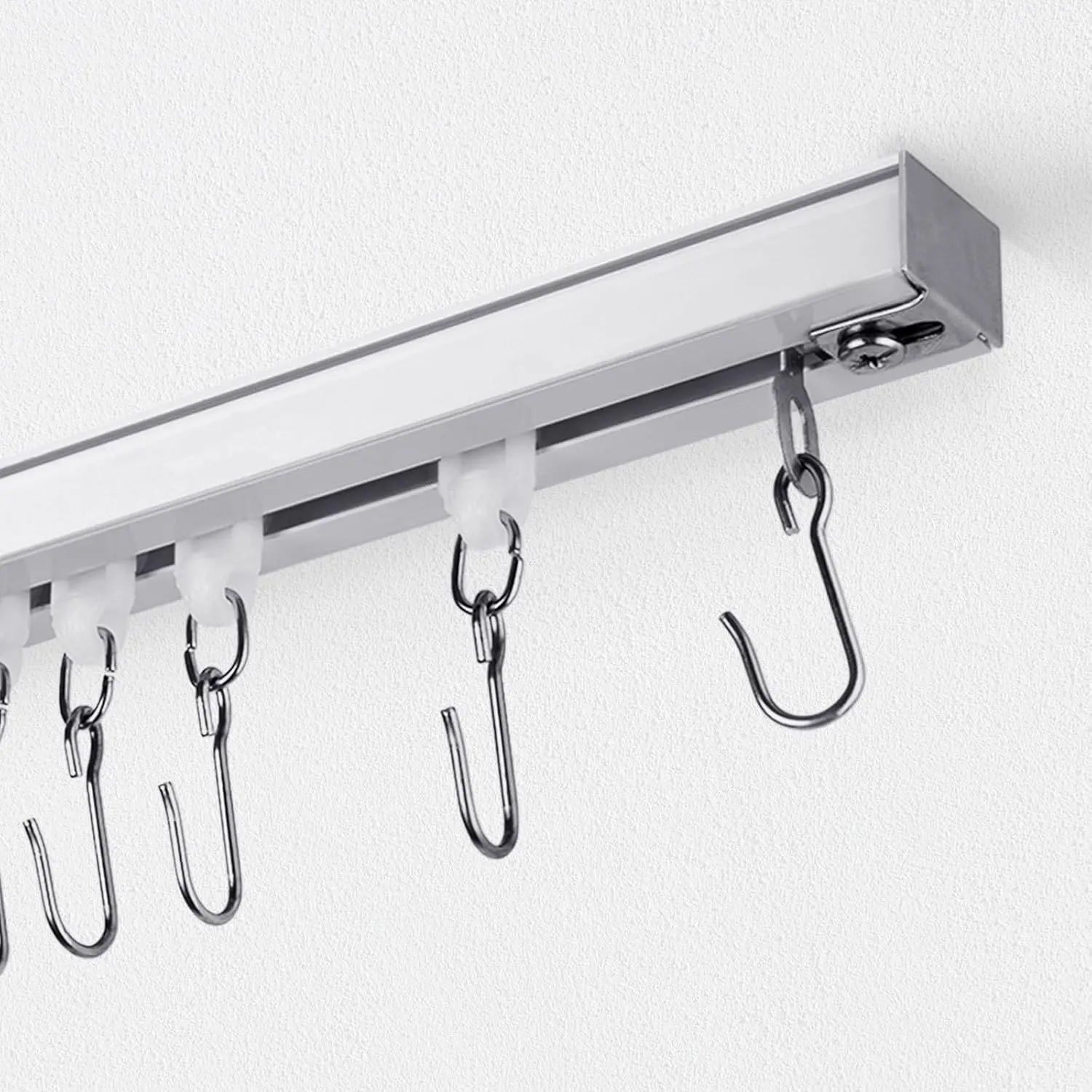 Curtain Track, Ceiling Curtain Track with Roller Hooks, Ceiling Mount Rail Set for Room Divider, 6ft - 9ft (White)
