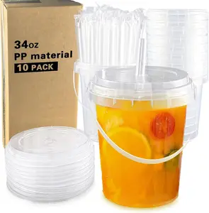 10pcs Set 33.81 Oz Large Plastic Cups with Lids and Straw - Reusable Bpa-Free Clear Tumbler for Iced Drinks, Fruit, Ice Bucket, Ideal for Parties, Festivals and Daily Use, Party Cups #GLOBAL PICKS