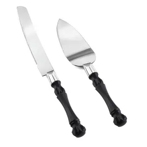 Homi styles Black Cake Knife and Server Set, Cake Cutter and Pie Spatula, Cake Server and Knife Set of 2 with Non-Slip Swirl Grip, Matte Black Cake Cutting Set for Wedding Cake, Birthdays, and Parties