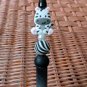Hand-Made Sparkly Black/White Zebra Baby Animal Pen with silicone zebra print bead