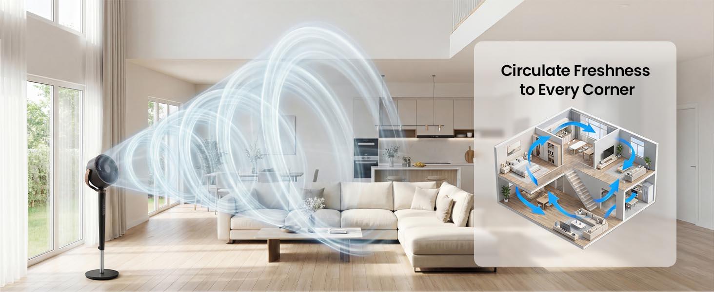 [dealsforyoudays]TEHANLD Fan for Bedroom, 120° Oscillating Standing Fans, Quiet Floor Fan with DC Motor, 100ft Pedestal Fans for Room, 16 Speeds, 4 modes, 20dB, 37-45" Adjustable Height, 12H Timer，With ambient lighting