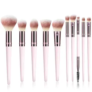 Makeup Brush Set, Premium Synthetic 10 PCS Makeup Brushes, Travel Makeup Brush Set with Soft Hairs, Makeup Brushes Set Professional for Blush, Eyeliner, Eyeshadow, Concealer, and Foundation (Pink)