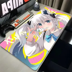Hololive Shirakami Fubuki Mouse Pad, Black and White Anime Desk Mat with Smooth Surface, Anti-Slip Rubber Base, Durable Thick Design, XXL Extended Keyboard Mousepad for PC Setup