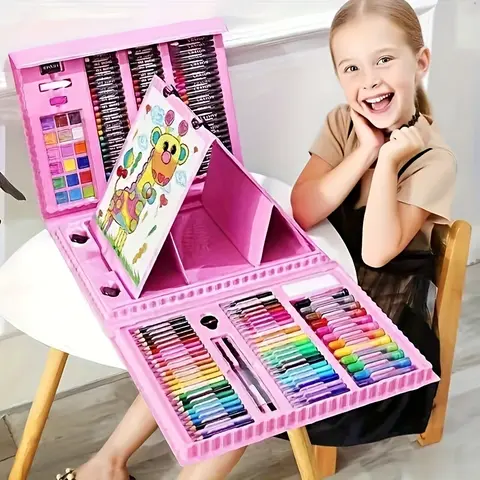 1 208-color watercolor pen set with drawing stand, Student painting supplies, Arts and crafts supplies, student/child art package, including oil crayons, colored pencils, and a Christmas gift for kids