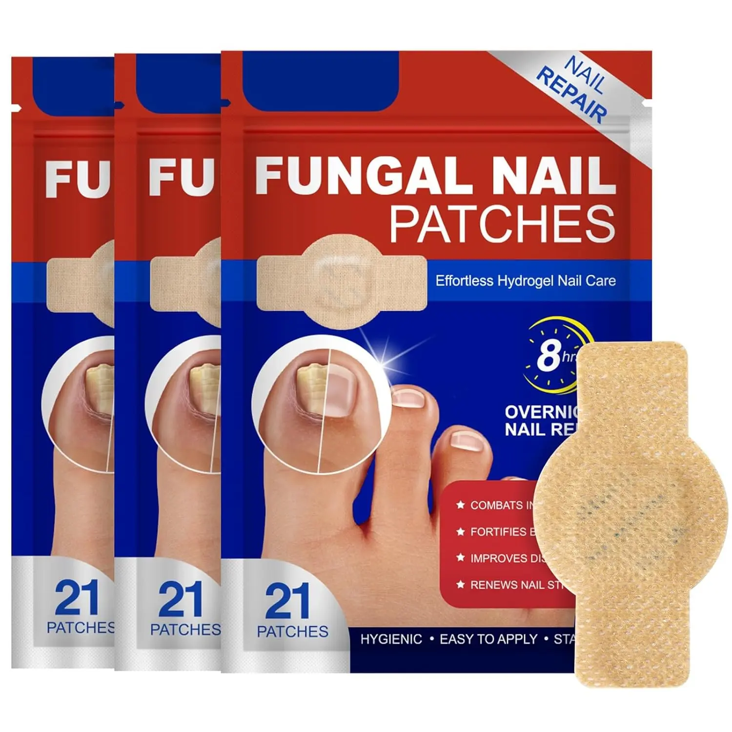 Fungal Nail Patches, 21pcs/bag Easy To Use Long Lasting Gentle on Nails Foot Care Patches,Nail Care Patches, Suitable for Solving Fungal Nails and Other Nail Problems, Suitable for All Skin Types, Repair, Leave-On Nail Repair