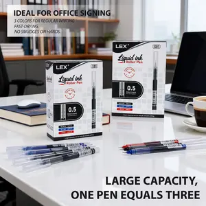 30-Pack 0.5mm Direct Liquid Quick-Dry Ballpoint Pens, Black/Blue/Red Gel Ink Pens for Students, School, Office Writing & Homework