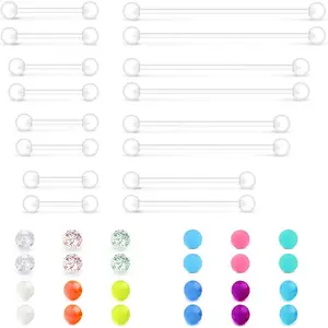 14g Plastic Industrial Barbell Earrings Pregnancy Belly Button Ring Nipple Tongue Rook Eyebrow Piercing Retainer Flexible Clear Curved Barbell Replacement Balls for Work Surgery