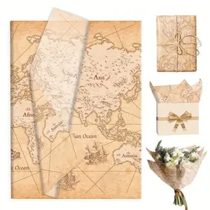 50 Sheets Vintage World Map Retreat Globe Travel Pattern Printed Tissue Paper, Gift Wrapping Paper, 19.8x13.7 Inch Tissue Paper, Elegant Pastel Floral Napkins, Suitable for Birthday, Wedding, Office Gift Wrapping and Decoration