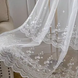 Embroidered Leaf Net Lace Curtain Accessory, Eyelet Top Drapes for Bedroom Living Room Partition Home Decor, Casual Style, 68x79 Cm