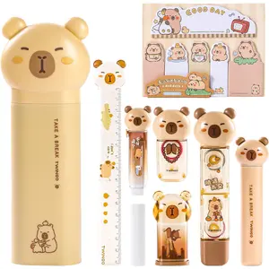 9 count Cute Capybara Stationary Set Kawaii School Supplies  Stationery, Includes Pencil Sharpener, Eraser, Correction Tape, Glue Tape, Sticky Notes, Ruler,  for Office School Supplies