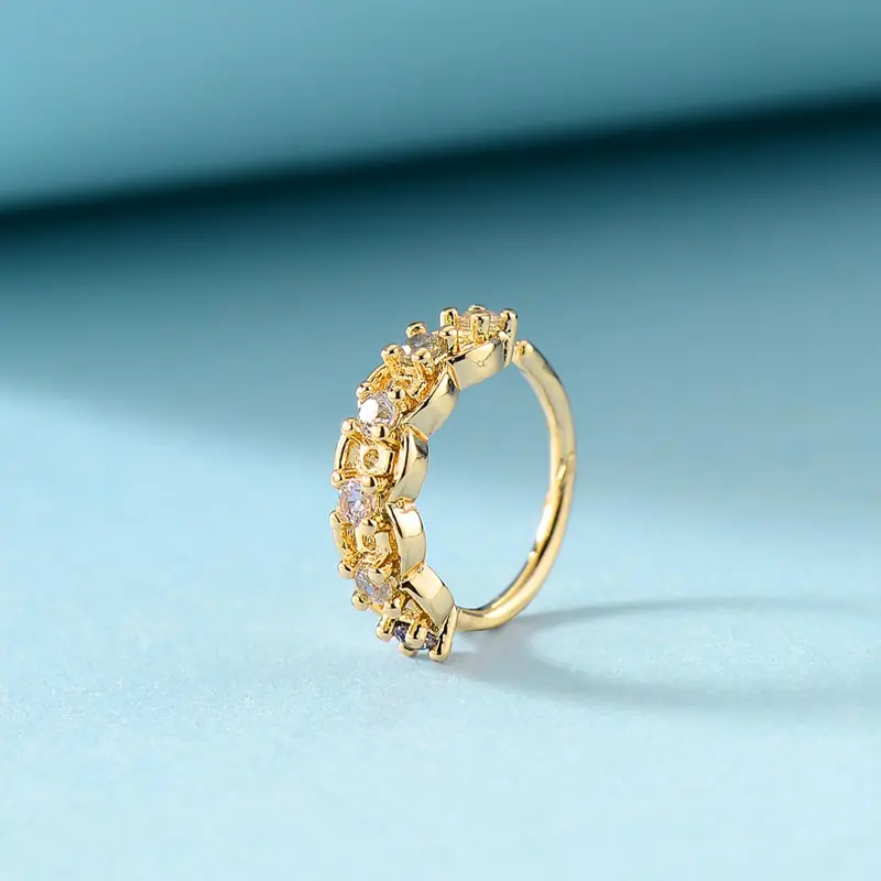 Simple Fashion Micro-Set Artificial Zircon Adjustable Spiral Nose Ring, Geometric Rhinestone Design, Casual Copper Chain, All Seasons Body Jewellery Piercing Jewelry