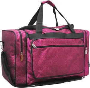 20" Pink & Black Glitter Cheer Duffle Bag Soft Canvas with Zip Pockets & Double Handles