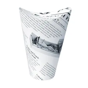 212 MAIN 14oz Disposable Biodegradable Newsprint Paper Cups - Round, Happy Fries Printed, Closable Lid, Perforated, 2.36x6.3in, for Home & Festive Party Supplies