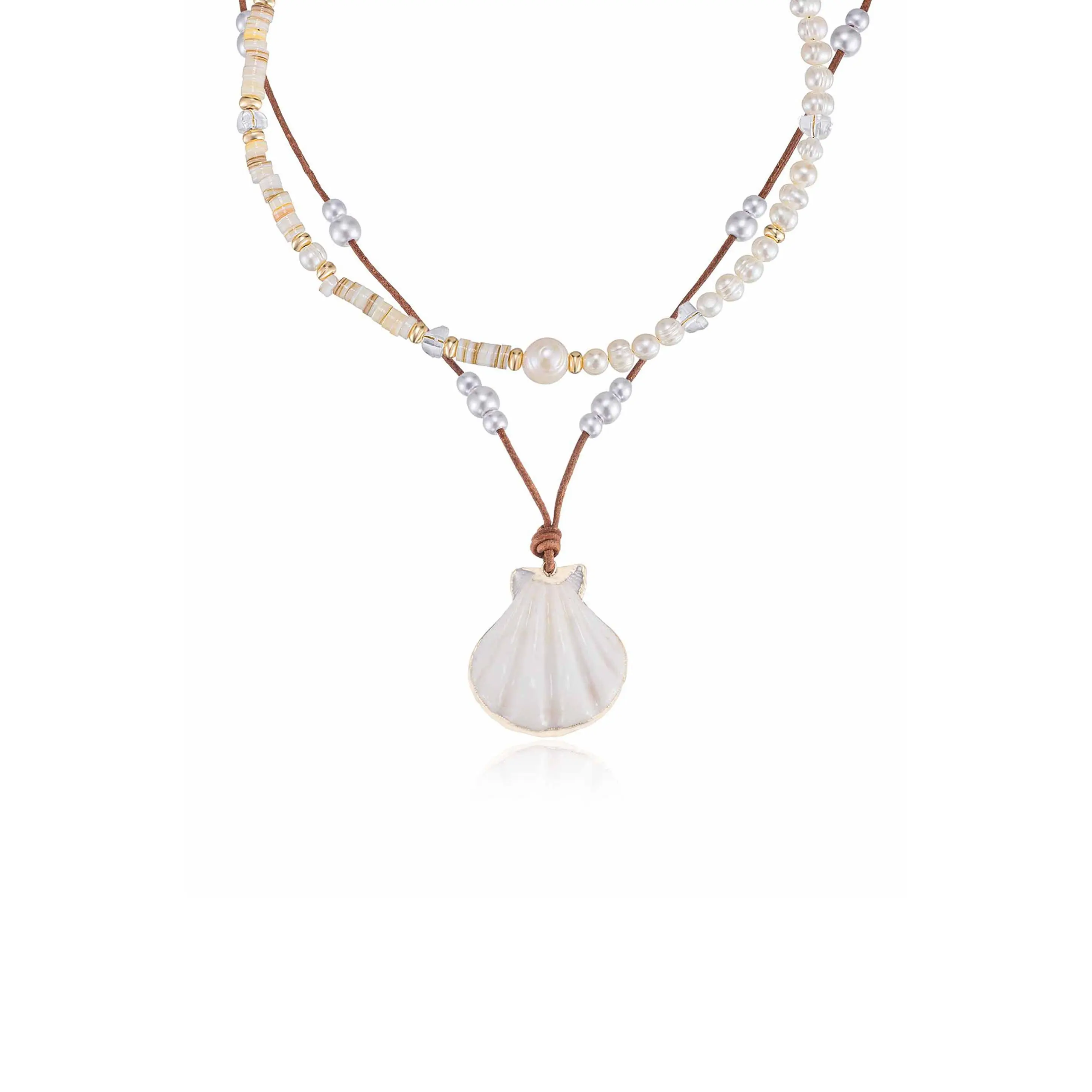 Ettika Beach Days Shell Pendant Necklace Set with Pearl Beads and Pearl Pendant Ettika Beach Days Shell Pendant Necklace Set with Pearl Beads and Pearl Pendant