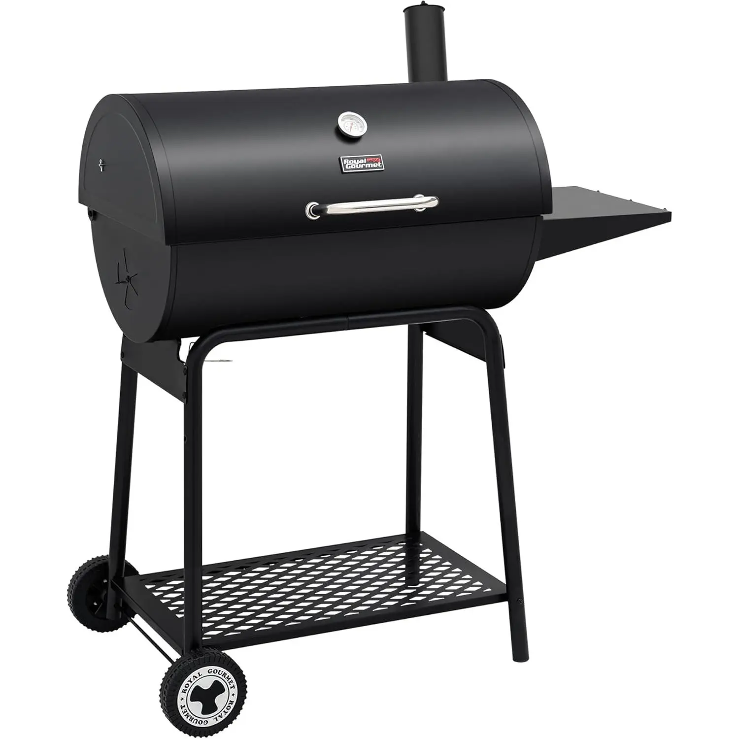 Royal Gourmet CC1830 30 Inch Barrel Charcoal Grill with Side Table, Outdoor BBQ Grill with 627 Sq. In. Cooking Space for Backyard, Patio and Parties, Black
