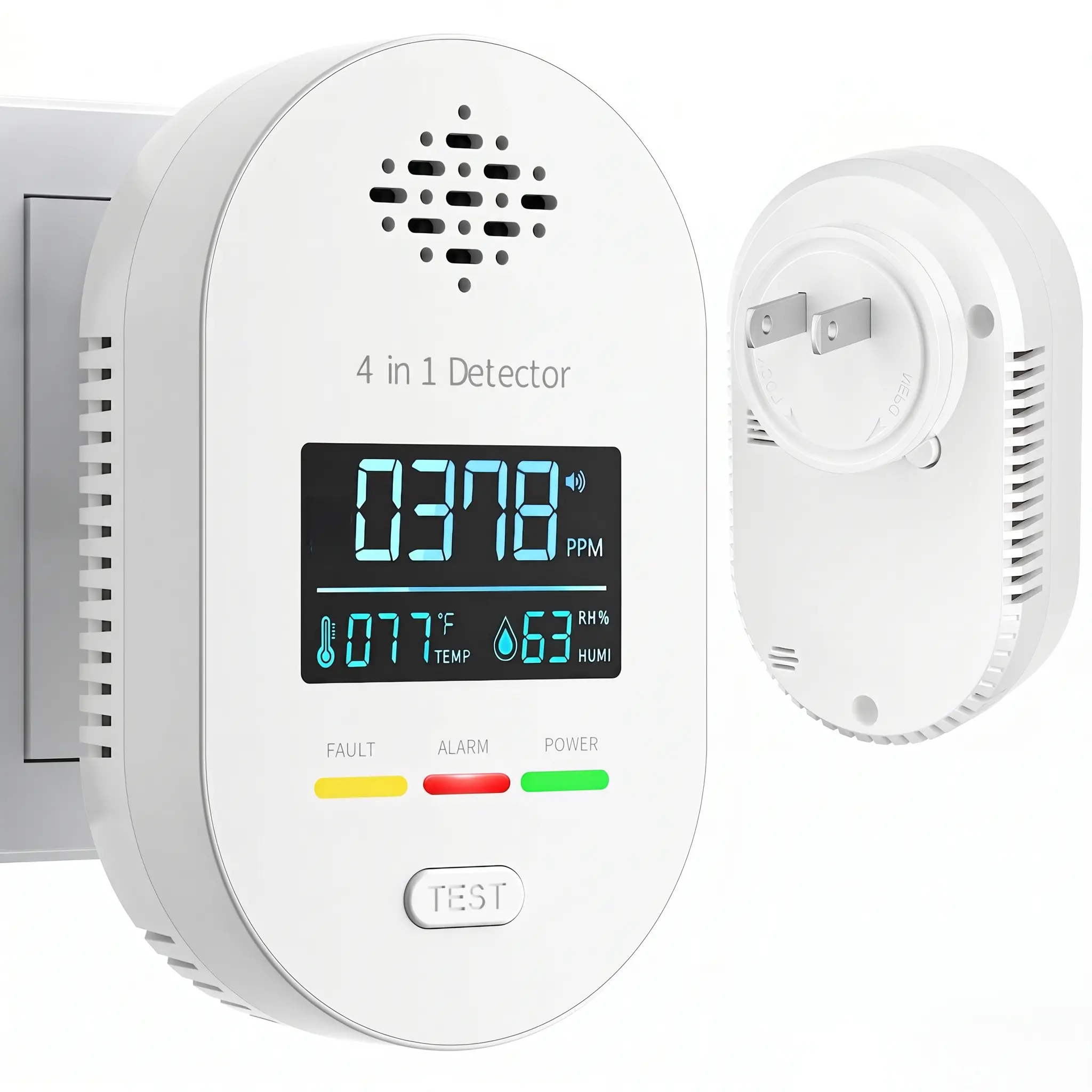 NSRRYE Plug-in Air Quality Monitor with Room Temperature and Humidity Display, Digital Plug-and-Play Zero Setup Sensor & Audio Feedback for Kitchen, Garage, RVs, Apartments