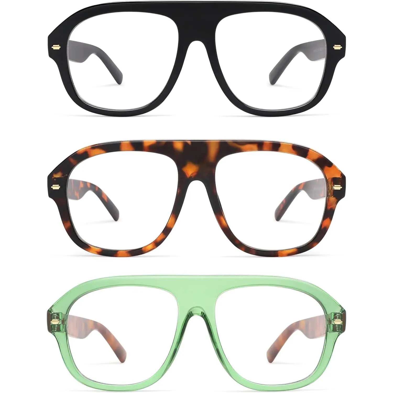 3 Pack Retro Blue Light Aviator Reading Glasses for Women Men, Large  Reader Frame AM6163