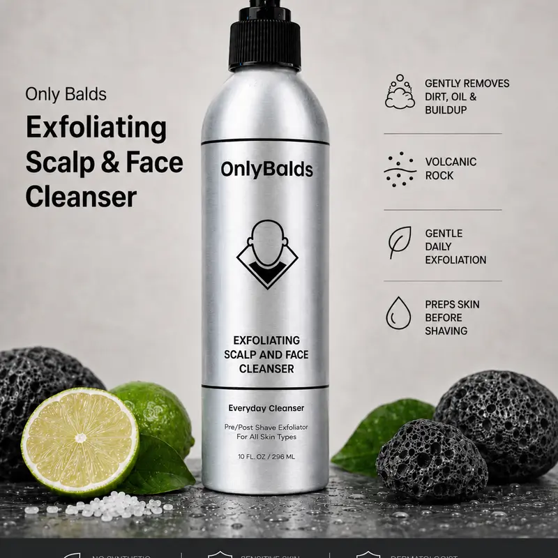 Only Balds Exfoliating Scalp & Face Cleanser – Gentle Daily Cleanser for Bald Heads - Facial Cleanser – 10oz Free