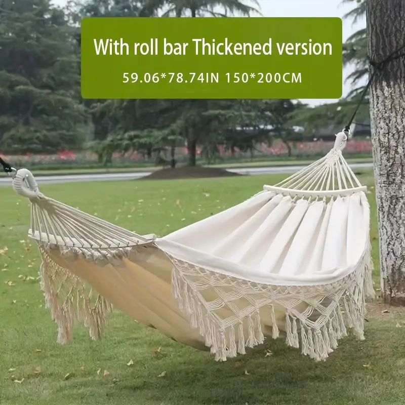 Colorful Bohemian Double Canvas Hammock with Anti-Rollover Bar and Safety Buckle - Vibrant Macrame Design, 100% Polyester, Hand-Washable for Outdoor, Beach, Patio, Camping - Ideal Gift for Easter, Women's Day, Independence Day,