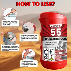 160m/5.25ft Reinforced Gasket Tape, Pipe Sealing Rope for Kitchen Bathroom Cold Hot Water Gas Heating Pipes, Anti-Leak Metal Thread Connectors