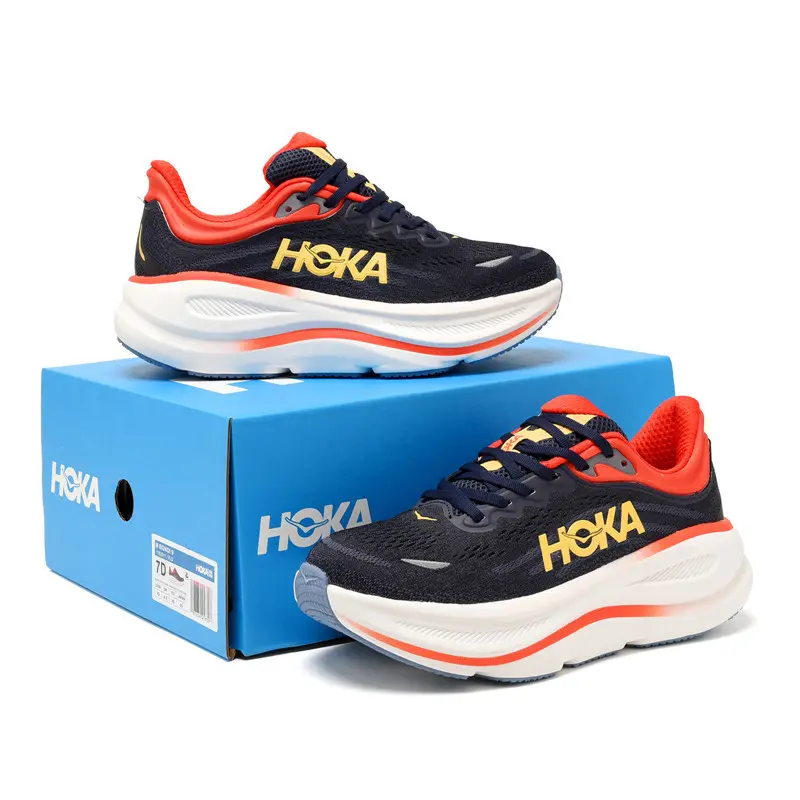 Navy Red Mesh Running Shoes Thick Cushion Midsole Shock Absorb Non Slip Rubber Outsole Unisex Athletic Workout Walking Sneakers